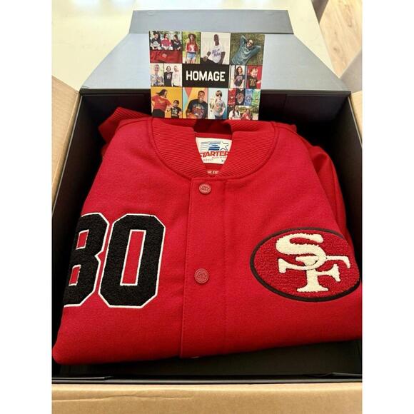 Homage Jerry Rice GOAT 49ers NFL Starter Jacket XL Red Gold Retro NEW FAST SHIP